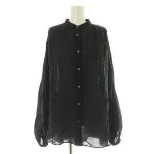 23SS シアーリネンポンチョブラウス 長袖 オーバーサイズ バンドカラー ブラック /MY OS