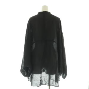 Framework 23SS シアーリネンポンチョブラウス 長袖 オーバーサイズ バンドカラー ブラック /MY OS