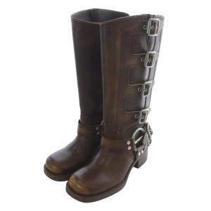 miumiu レザー ブーツ 38.5 ブラウン 5W792D