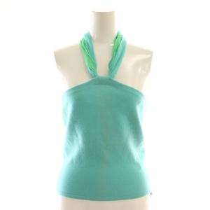 カシミヤホルターネックニット カットソー ノースリーブ S 青 ブルー /AT OS SH