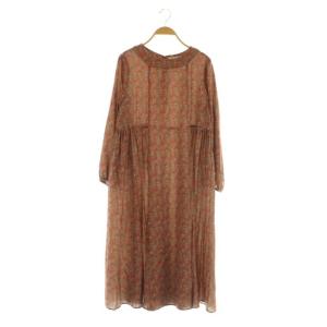 24AW Cocido プリント サイドプリーツワンピース ロング 長袖 40 ブラウン /MY OS