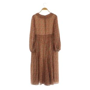 JOCOMOMOLA 24AW Cocido プリント サイドプリーツワンピース ロング 長袖 40 ブラウン /MY OS