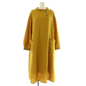 Paseo リーフ刺繍ワンピース ロング 長袖 40 マスタード /MY OS