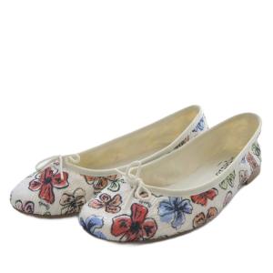 Repetto バレエシューズ フラット 総柄 リボンモチーフ 39.5 ホワイト /YO12