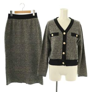セットアップ ツイード ニット カーデ タイトスカート 2 グレー ブラック /DO OS
