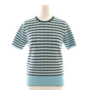 25SS コットンナイロンラメチェック クルーネックプルオーバー カットソー 半袖 ボーダー S 水色