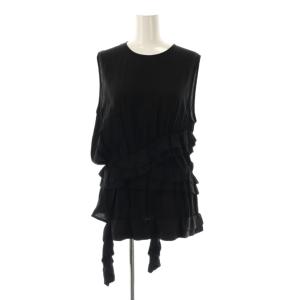 シルク混ティアードノースリーブブラウス プルオーバー 42 ブラック /HK OS