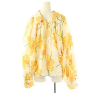 MARNI フラワーリネンギャザーブラウス シャツ プルオーバー 40 白 黄 緑 /CX OS