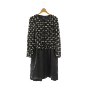 リボン柄 ニットワンピース 膝丈 長袖 40 グレー /AT OS