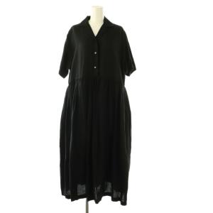 23SS オープンカラーギャザーワンピース ロング F ブラック /DF OS