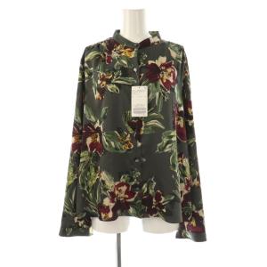 24SS スモーキーフラワープリントシャツ 長袖 バンドカラー F グレー /AT OS