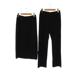 レイヤード ニット スカートパンツ ロング タイト ブラック /HK OS