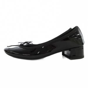 Repetto プレーントゥパテントパンプス 35 22cm シューズ ヒール ラウンドトゥ リボン 黒 ブラック /AE