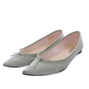 Brigitte バレエフラット パンプス ポインテッドトゥ リボンモチーフ ラメ 37.5 シルバー色