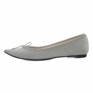Repetto Brigitte バレエフラット パンプス ポインテッドトゥ リボンモチーフ ラメ 37.5 シルバー色
