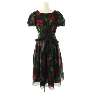 ローズプリントドレス ワンピース ロング 38 黒 赤 緑 /CX OS SH