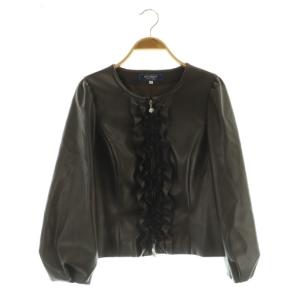 フェイクレザージャケット フリル 七分袖 ジップアップ 38 ブラウン /MY OS SH