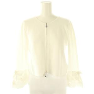 24SS フラワーエンブロイダリーカメリアジップカーディガン ビジュー 38 白 /CX OS