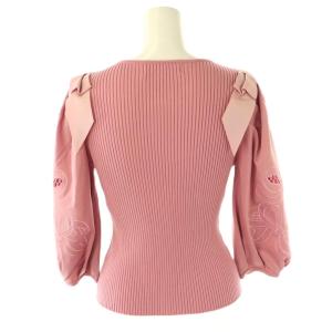 M'S GRACY リボン柄入りジップアップニット カットソー リブ 38 ピンク /CX OS SH