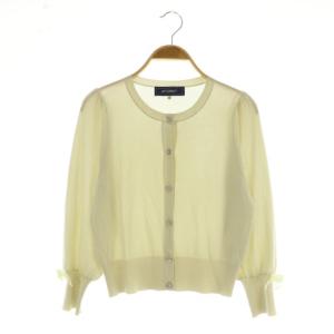 ラメ混カーディガン 長袖 リボン クルーネック ビジューボタン 38 ライトベージュ /MY OS SH