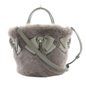 24AW リボン付きフェイクファーバッグ ハンド ショルダー 2way グレー 494531 /SS OS