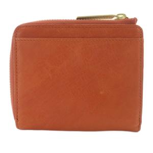 genten レザー L字ファスナー 猫モチーフ刻印 二つ折り財布 ロゴ 朱色 /SR