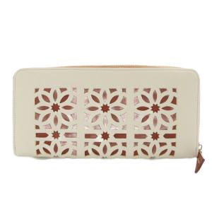 genten レザー カットワーク 長財布 白 ホワイト 茶色 ブラウン /SR
