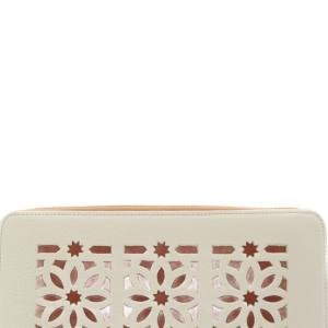 genten レザー カットワーク 長財布 白 ホワイト 茶色 ブラウン /SR