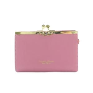 フラワーモチーフ 財布 がま口 二つ折り 小銭入れ レザー 牛革 ラメ ピンク 2220205002 /MI