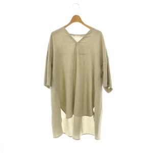 リネンライク Half Sleeve PULLOVER ブラウス 半袖 チュニック丈 38 グレー /AT