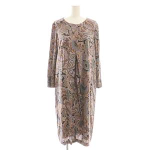 ペイズリー柄ワンピース ミモレ ロング 長袖 9 茶 ブラウン /AT OS SH