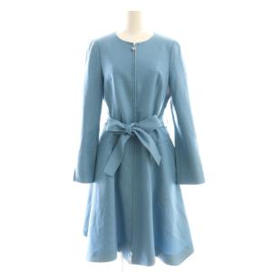 ウール フロントファスナー ワンピース コート ノーカラー 38 ブルー /HK OS
