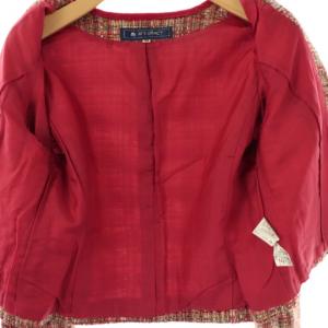 M'S GRACY リボン ツイード ノーカラージャケット 38 レッド /DF OS