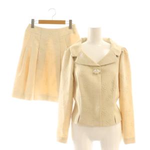 フラワージャガード ジャケット スカート セットアップ 上下 38 ベージュ /AT OS