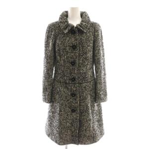 ツイード ベロア釦 ミディ丈コート ステンカラー ミドル 36 黒 ブラック /AT OS