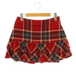 ウール チェック ミニスカート 台形 ティアード フリル 34 レッド マルチカラー /ES OS