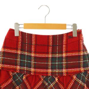 BURBERRY BLUE LABEL ウール チェック ミニスカート 台形 ティアード フリル 34 レッド マルチカラー /ES OS