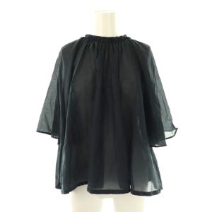 23SS コットンシルク ワイドスリーブブラウス 五分袖 プルオーバー 36 濃紺 /NR OS