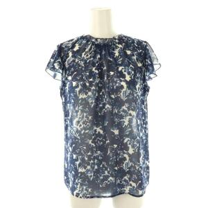 アートフローラル プリントギャザーブラウス フレンチスリーブ プルオーバー 38 青 白 /NR OS