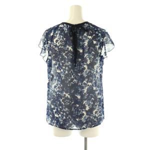 ANAYI アートフローラル プリントギャザーブラウス フレンチスリーブ プルオーバー 38 青 白 /NR OS