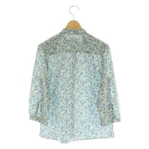 MARGARET HOWELL 小花柄シャツ 七分袖 バンドカラー フリル 1 グリーン ブルー /MY OS