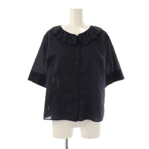 SHEER COTTON フリルカラーブラウス 五分袖 1 ネイビー /ES OS