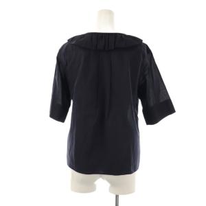 MARGARET HOWELL SHEER COTTON フリルカラーブラウス 五分袖 1 ネイビー /ES OS