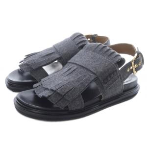 フェルト フリンジサンダル ストラップ 38 グレー 黒 ブラック /SR