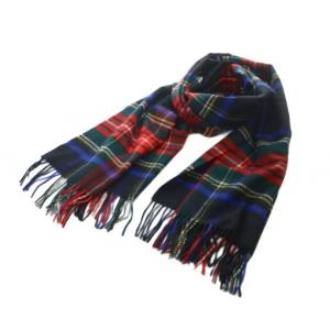 マフラー ストール カシミヤ マルチカラー 黒 ブラック 青 赤 レッド 黄色 チェック /RI OS