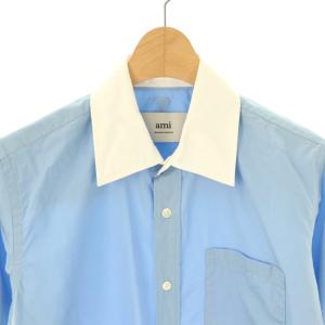 AMI Alexandre Mattiussi ロゴ バイカラーシャツ クレリックシャツ 長袖 38 ブルー ホワイト /DF OS