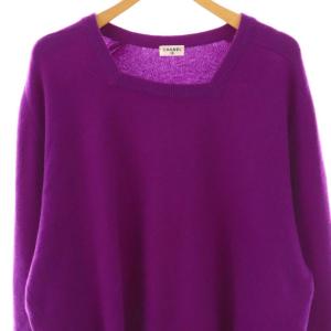 CHANEL カシミヤ ココマーク スクエアネックニット パープル