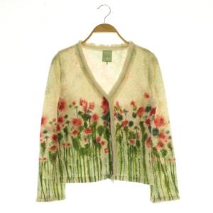 ニット カーディガン ウール 花柄 Vネック 長袖 M アイボリー /MY OS