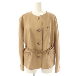 ラムレザー ノーカラー ジャケット 46 ベージュ