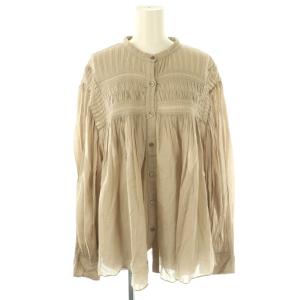 PLALIA コットンボイルバンドカラーシャツ ブラウス ギャザー 38 ベージュ /CX OS